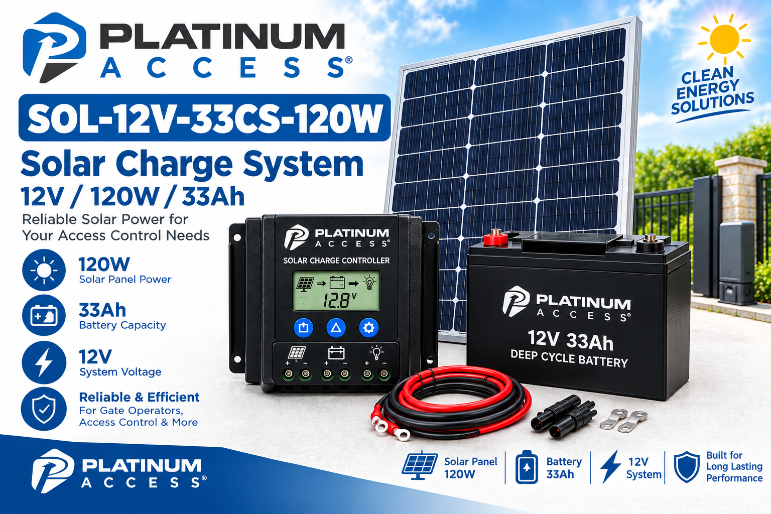 Platinum Access SOL-12V-33CS-120W Solar Charge System - 12V / 120W / 33Ah