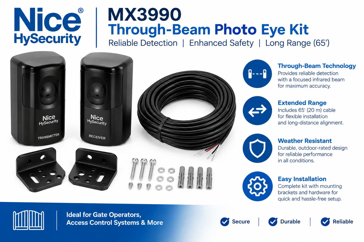 Nice HySecurity MX3990 Through-Beam Photo Eye Kit - 65'