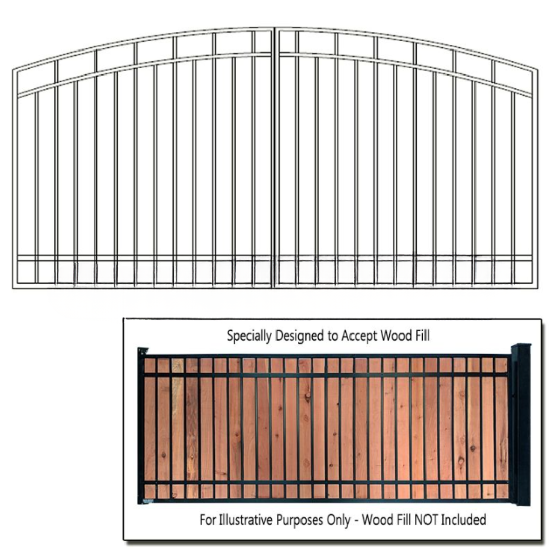 DuraGate Arch Top Driveway Gate - Dual / Accepts Wood Infill - 16' W x 5' H