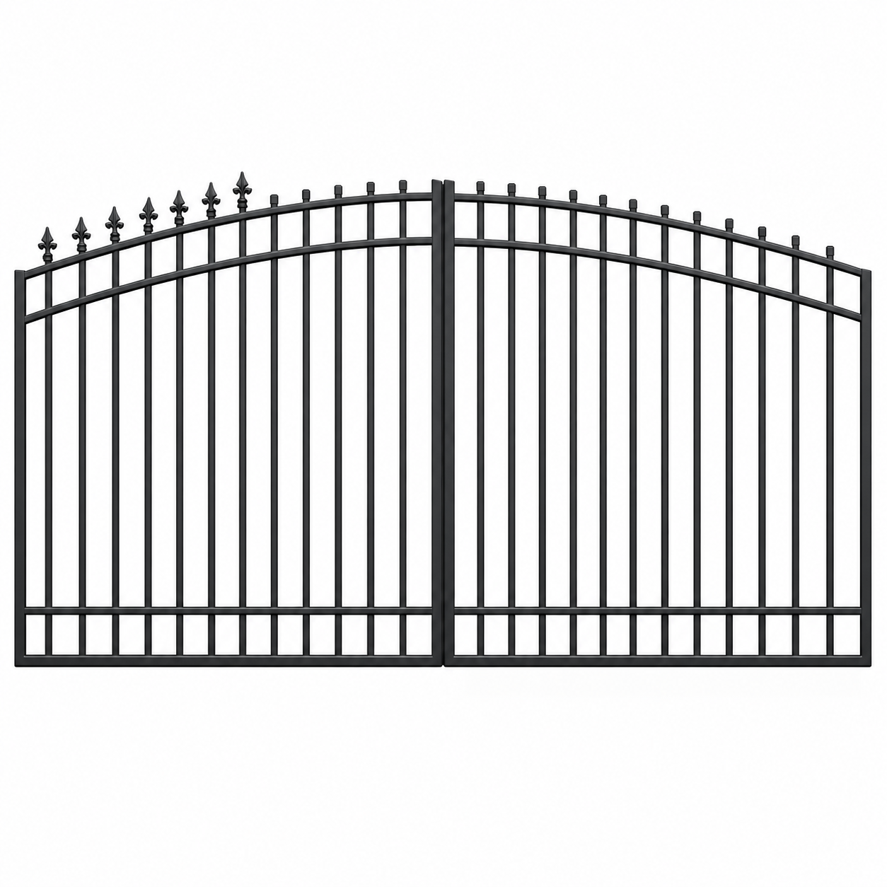 DuraGate Arch Top Driveway Gate - Dual / 16' W x 5' H - Finial Stubs